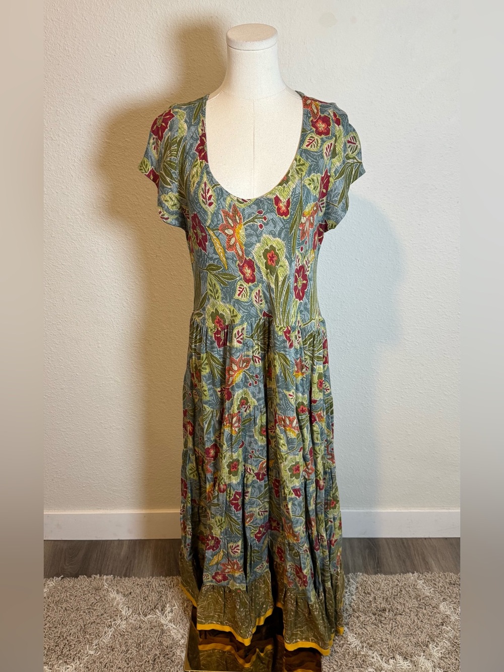 Soft Surroundings Kara Batik Bloom Tiered Midi Dress size XL - Picture 2 of 13